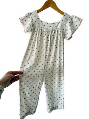 Old Navy White Linen Blend Romper with Pink Floral Trim